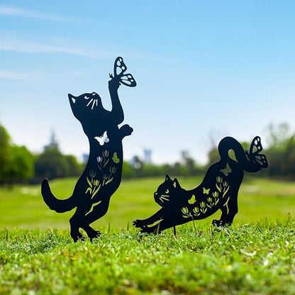 Cat Metal Garden Stakes Decorative,Gifts for Women/Men/Cat Lovers Gifts,Black Cat Silhouette Statues Garden Decor for Outside,Outdoor Decor,Yard Art,Patio,Lawn Ornaments