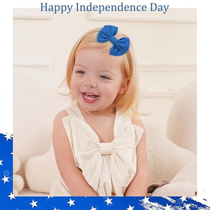 yoyokid 4th of July Headband, 3pcs Baby Girls Hairband Red White and Blue Bows Elastic Hair Bands Patriotic Accessories for Newborn Little Girls Kids Infant
