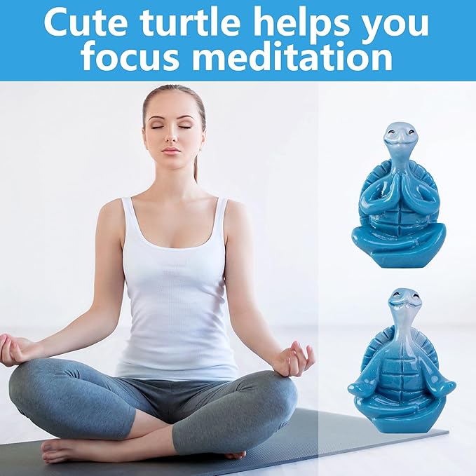 Watayo 48 Pcs Mini Sea Turtle Meditation Yoga Figurines, Miniature Zen Yoga Turtle Resin Statue, Coastal Beach Tiny Meditating Turtles Decor for Home Office Table Garden Decor Gifts DIY Crafts