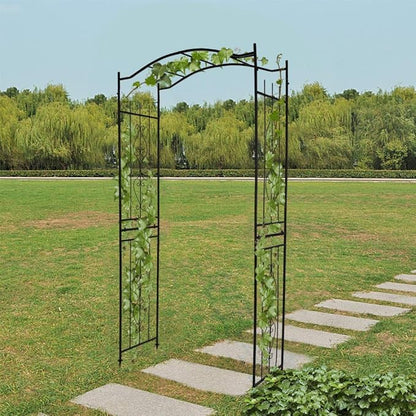 Garden Arbor with Side Garden Trellis, 7.5FT Metal Garden Arch for Climbing Plants Outdoor, Black Archway for Lawn, Patio and Backyard, Wedding Arches for Ceremony, Includes Ground Stakes