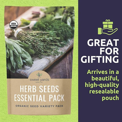 Organic Herb Seeds Variety Pack - 5 Individual Packs - 2025 Season - Basil, Oregano, Dill, Thyme & Parsley. for Indoor & Outdoor Planting (Non-GMO, Certified Organic)