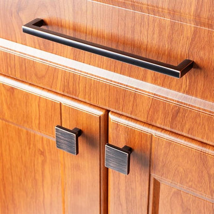 KOOFIZO Solid Square Bar Cabinet Handle - Oil Rubbed Bronze Furniture Pull, 7.6 Inch/192mm Screwhole Distance, 10-Pack for Kitchen Cupboard Door, Bedroom Dresser Drawer, Bathroom Hardware