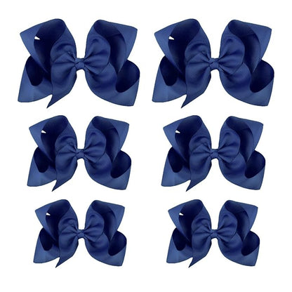Navy Blue Hair Bow For Girls and Toddler - 6 pcs Grosgrain Alligator hair bows clips (6inch ×2, 4inch ×2, 3inch ×2)