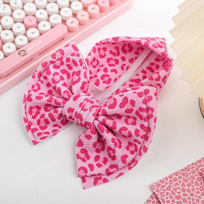 YanJie 7'' Bows for Baby Girl Pink Leopard Print Headbands for Girls Hot Pink Bow Toddler Hair Accessories Newborn Infant Baby Headband