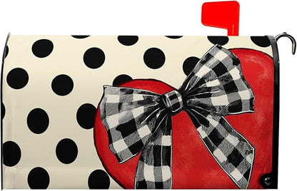 Valentines Mailbox Covers Magnetic Red Love Heart Mailbox Cover Standard Size 21x18 inch Polka Dot Bowknot Buffalo Plaid Decorative Mailboxes for Outside Garden Yard