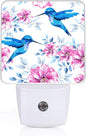 Vintage Blue Hummingbirds Night Light, Plug-into Wall Pink Spring Flower Nightlight Lamp with Dusk to Dawn Sensor, Led Lamp 0.5W Energy Efficient for Boys Girls Adults Home Decor