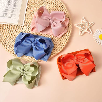 JIAHANG Grosgrain Ribbon Bow Nylon Headbands, 5.3 Inches Hair Bow Soft Turban Headwrap 9Pcs for Baby Girls Newborns Infants Toddlers (40KF-ribbon flower)
