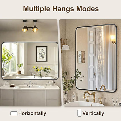 24"×36" Bathroom Mirror for Wall, Modern Bathroom Vanity Mirror, Black Bathroom Mirrors for Over Sink with Metal Framed HD Tempered Glass Hangs Horizontally or Vertically