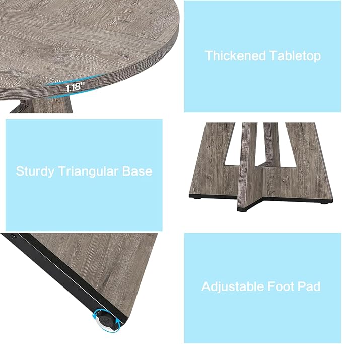 47" Round Dining Table for 4-6, Modern Dinner Table Farmhouse Round Small Kitchen Tables with Wooden Cross Base for Dining Room, Kitchen, Living Room, Gray