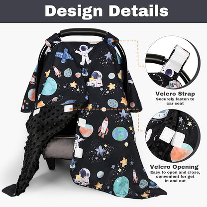Baby Car Seat Cover, Windproof Carseat Cover for Infant Girls, Infant Warm Carseat Canopy with Double Layer Fabric for Winter, Compatible with Most Baby Car Seat, Space
