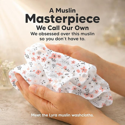10-Pack Muslin Baby Washcloths for Newborn – 12x12" Soft Absorbent Organic Cotton Muslin Wash Cloths for Babies Girl, Boy, Infant, Toddlers,Kids Face Towel,Bath Essentials,Baby Burp Rags (Sweet Charm)