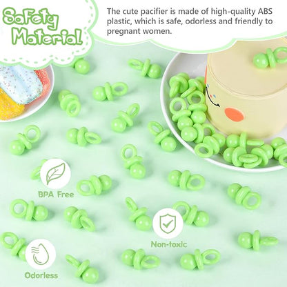 24 Pcs Baby Shower Pacifiers, 1.75 Inch Plastic Pacifiers for Baby Shower Game Boy Girl, Bulk Pacifier for DIY Decoration, Gender Reveal Table Scatter, Hunt Game Props, Party Favors(Green)