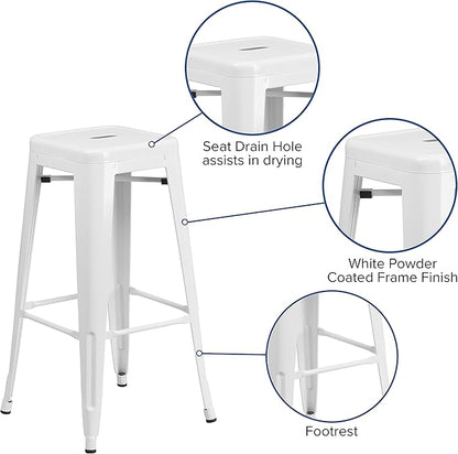 Flash Furniture Lily 4 Pack Commercial Grade 30" High Backless White Metal Indoor-Outdoor Barstool with Square Seat