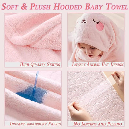 2 Pack Hooded Towels for Toddlers - Thick 55" x 27.5" Baby Bath Towel Set for Girls and Boys - Super Absorbent, Age 1-5, Elephant & Rabbit