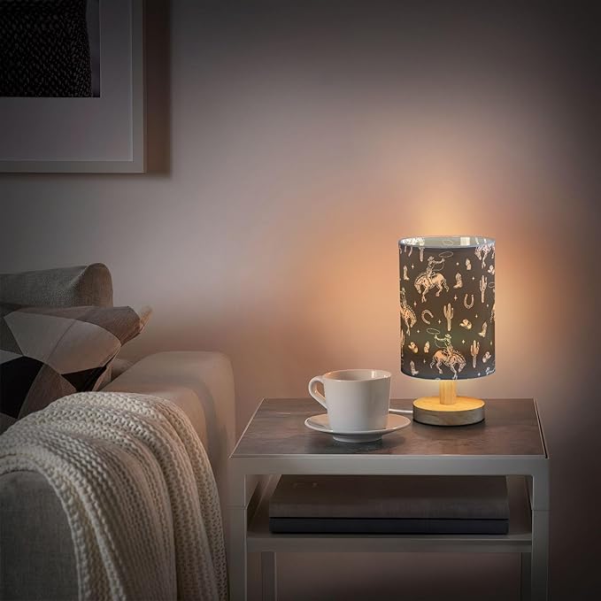 Bedside Table Lamp Western Cowboy Cactus Black Nightstand Lamp with Wood Desk Lamps for Bedroom Living Room Nursery Office Home Decor