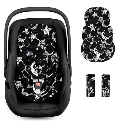 Infant Car Seat Insert Head and Body Support, GFU Reversible Newborn Insert for Carseat with Strap Pads, Soft Stroller Cushion Pillow Insert for Boys and Girls, Fits for Stroller, Swing, Black Star