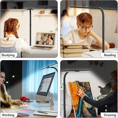 LED Desk Lamp for Home Office - 24W Eye-Caring Architect Clamp Light for Dual Monitors, Bright Task Light with USB Port, Touch Dimming, 5 Colors & 50 Modes, Flexible Gooseneck for Read, Study, Craft