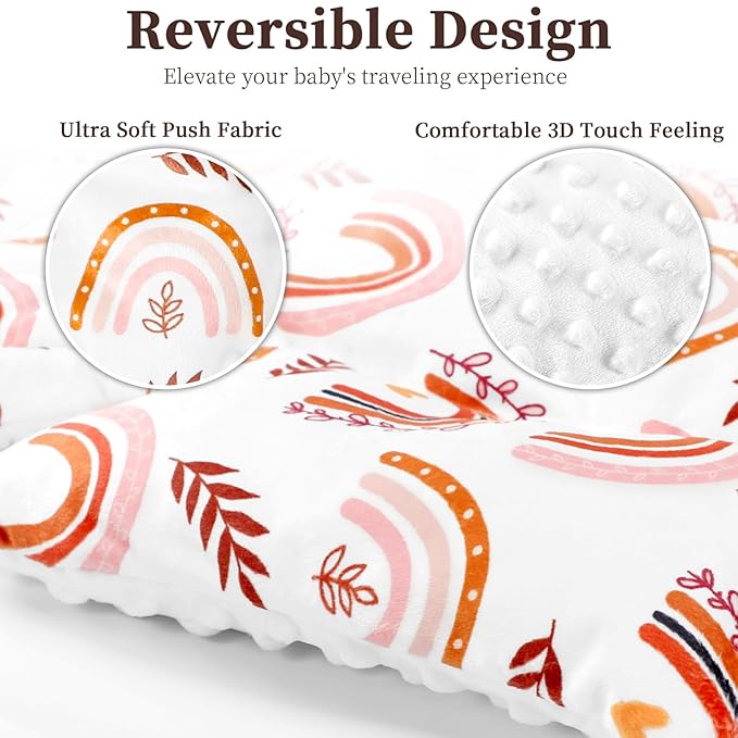 Pea Pod Infant Car Seat Insert with 3 Strap Covers, 3 in 1 Reversible Rainbow Baby Car Seat Head Support for Newborn, 3D Soft Minky Carseat Cushion for Preemie to Infant, Stroller, Swing, Bouncer