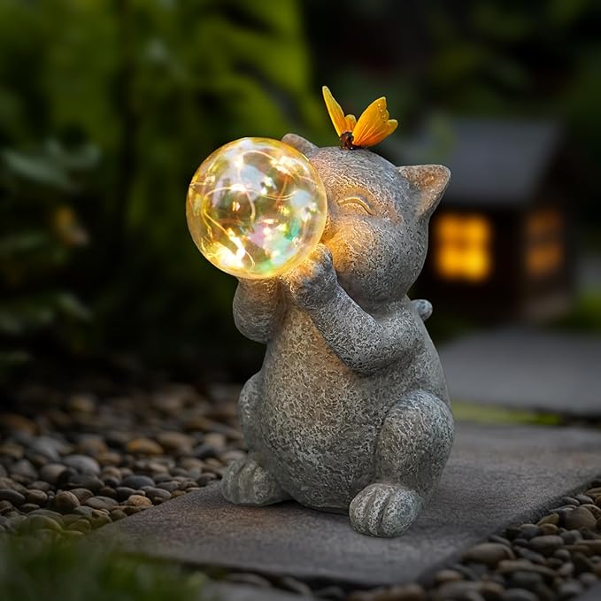 MININOVA Solar Garden Cat Statue, Cat Lover Gifts, Outdoor Bubble Cat Figurines Decor for Outside Yard Patio Lawn, for Housewarming and Birthdays for Mom Women