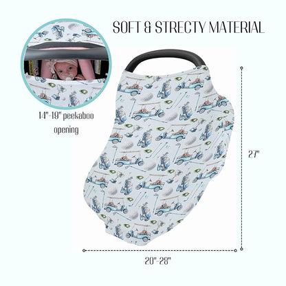 Baby Boy Girl 5-in-1 Car Cover Golf Gear Sport, Watercolor Blue Ball Glove Car Stick Multi-use Privacy Nursing Breastfeeding Cover, Carseat Canopy Newborn Infant Gift