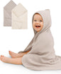 Hooded Baby Towels 2 Pack, Muslin Baby Bath Towels with Hood for Newborn Infant and Toddler, Soft Breathable & Absorbent, 32" x 32" (Beige & Cream, Heavyweight)