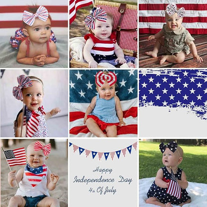 4th of July America Flag Baby Headbands Cheer Bow, Baby Girls Red White Blue Star Spangled Patriotic Hair Bow for Newborns Toddlers Small Children,3 Pcs (America Flag-B)
