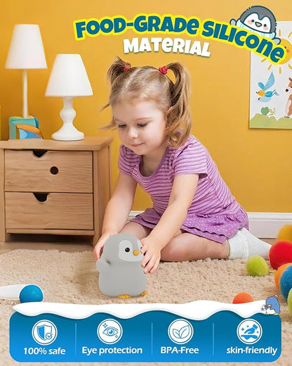 Cute Happy Penguin Night Light, Animal Lamp, Food Grade Silicone, Rechargeable, 2 Level Dimmable, Squishy Nursery Nightlight for Desk Decor, Funny Gifts Stuff for Boys Girls Baby, White Elephant Gifts