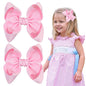OAOLEER 2PCS 3.5inch Hair Bows for Girls，Pink Stain Ribbon Hair Bows Alligator Clips Hair Accessories for Back To School Teen Toddler Girls Kids (Pink)