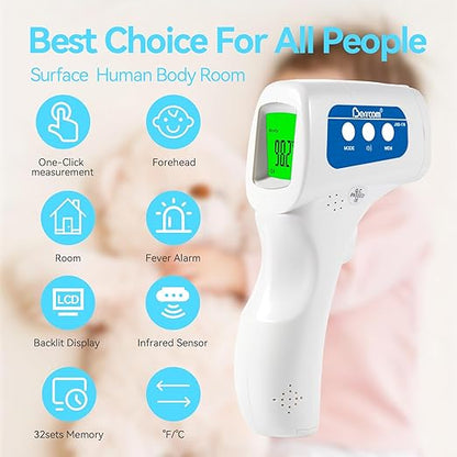 Berrcom Infrared Forehead Thermometer, Digital Non-Contact Thermometers for Adults, Kids & Babies, 3-in-1 Fever Check Temperature Gun for Home Use