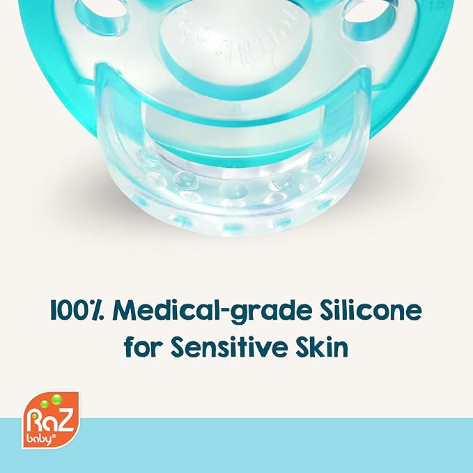 RaZbaby Jollypop Pacifier for Newborns & Up, USA Made, Natural Shaped Orthodontic Binky, Lovingly Shared in NICUs & Hospitals Worldwide, Medical-Grade 100% BPA-Free - 0-3 Months, 10 Pack - Teal