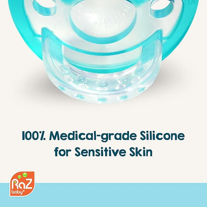 RaZbaby Jollypop Pacifier for Newborns & Up, USA Made, Natural Shaped Orthodontic Binky, Lovingly Shared in NICUs & Hospitals Worldwide, Medical-Grade 100% BPA-Free - 0-3 Months, 10 Pack - Teal