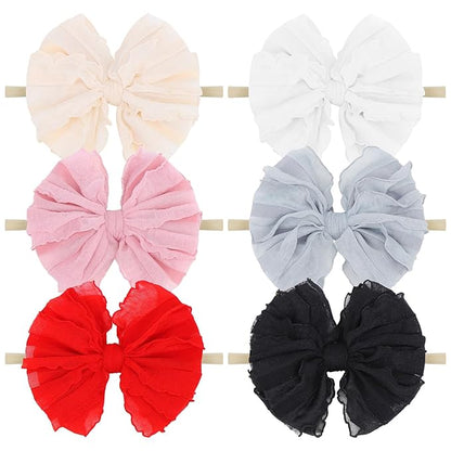 YanJie Baby Girl Bows Nylon Lace Baby Headbands Handmade Soft Elastics Newborn Bows Ruffled Big Bow Hair Accessories for Infant Baby Toddlers Girls Black White Beige Red Pink Blue
