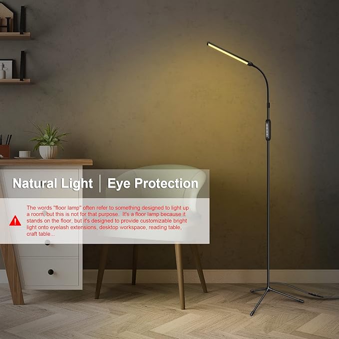 EBEST Led Floor Lamp with Remote LED lamp lash Light for Eyelash Extensions Craft Task Lamps Floor Standing Light Gooseneck Dimmable Reading lamp Eyelash Lamp for Lashes Makeup