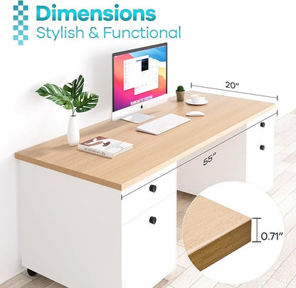 Kaboon Universal Tabletop 55"x20", Solid One-Piece Melamine Table Top, Double Desk L-Desk DIY, Home and Office, Light Walnut