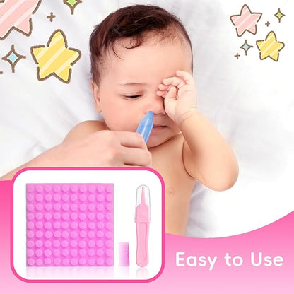 Replacement for Nosefrida Nasal Aspirator Filters, 100 Count Premium Baby Nasal Aspirator Hygiene Sponges with Nose Cleaning Tweezers (Purple)
