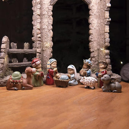 Nativity-Set Christmas-Decorations Indoor Figurines Decor - Hand-Painted Nativity Scene 9 Pieces Neman House Studio