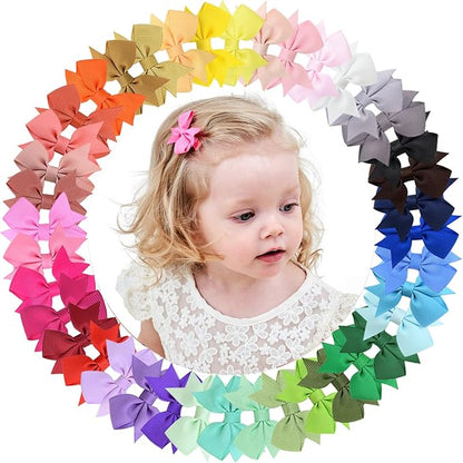Baby Hair Clips for Girls 40PCS - 2" Girls Fully Lined Bows Hair Pins Tiny Hair Bows Alligator Clips for Baby Girls Infants Toddlers 40 Colors