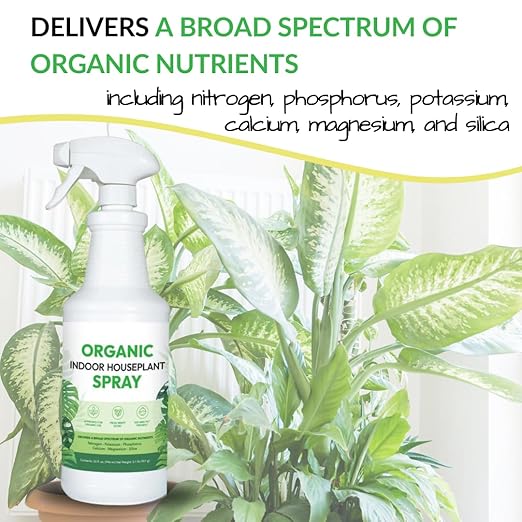 Organic Indoor Houseplant Spray - Liquid Plant Food in a Spray Bottle (Foliar Fertilizer) | Use on All Live Indoor Plants, Orchids, and Succulents | No Mixing Required (32oz)