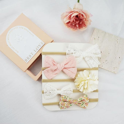 5 Packs Floral Baby Bow Headband Nylon Hairbands Stretchy Baby Hairbands Hair Accessories for Newborn Infant Toddlers Kids