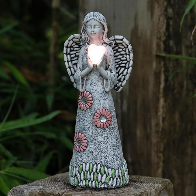 Solar Angel Statue - Garden Sculpture with Resin Decor for Patio, Lawn, Yard, Porch - Housewarming Gift, 10.03"