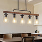 Farmhouse Chandelier 5-Light Dining Room Light Fixture Over Table Kitchen Island Lighting Rustic Chandeliers for Dining Light with Seeded Glass Shade Wood Pendant Lights Kitchen Island