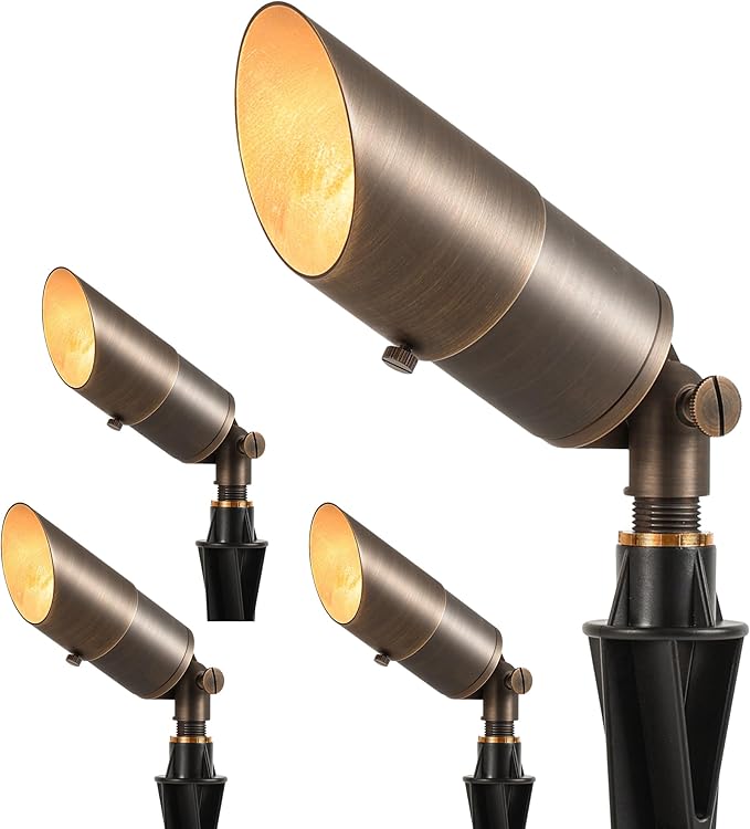LUTEC Solid Brass Low Voltage Landscape Lighting, 12V Heavy Duty Waterproof Landscape Spotlights, Adjustable Bronze Uplights Outdoor Fixtures for Garden Yard Pathway Tree Without Bulb, 4 Pack