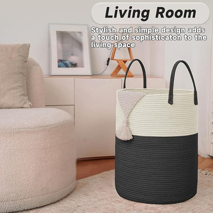 Large Woven Laundry Basket Hamper, 60L Cotton Rope Storage Bin