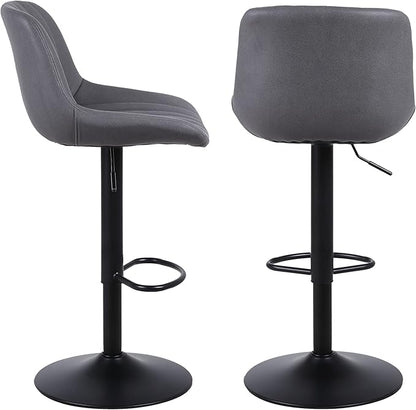 Bar Stools Set of 2, Swivel Counter Height Barstools with Back, Adjustable PU Leather Bar Chairs, Modern Armless Kitchen Island Stool, Dark Grey