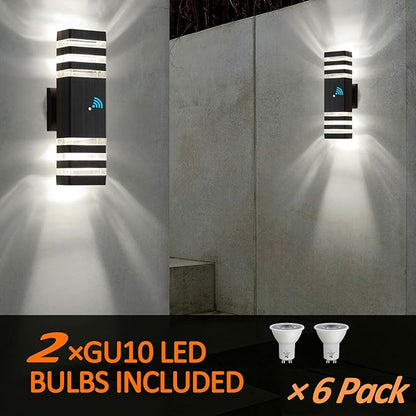 tewei 6 Pack Outdoor Wall Lights Dusk to Dawn Exterior Light Fixture, 3-Layer Black Outdoor Lights for House, IP65 Waterproof Up and Down Outside Porch Lights for Garage Patio, 3000K