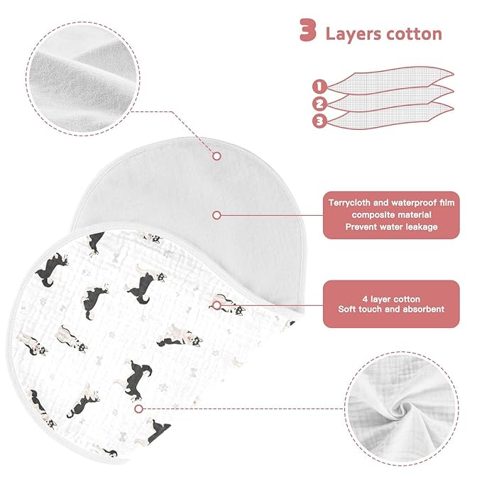Muslin Baby Burp Cloths, Cute Dogs Siberian Husky Muslin Washcloths Baby Rags Comfy Soft Absorbent in for Newborn Boys and Girls 4 Piece 22 x 11 Inch