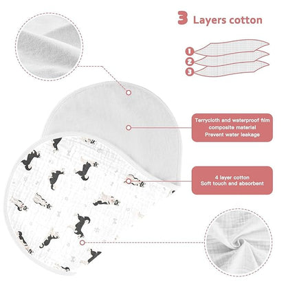 Muslin Baby Burp Cloths, Cute Dogs Siberian Husky Muslin Washcloths Baby Rags Comfy Soft Absorbent in for Newborn Boys and Girls 4 Piece 22 x 11 Inch