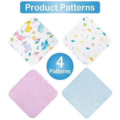 Baby Washcloths, 24Pack Baby Wash Cloths Extra Soft & Ultra Absorbent, Baby Towels and Washcloths Face Towels for Unisex Boys Girls Body, Washclothes Gentle on Sensitive Skin, 9x9 Purple Dinosaur