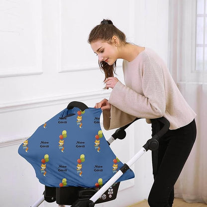Personalised Car Seat Cover for Babies - Multi-use Carseat Canopy Cover with Name, Dark Blue Fox Print Car Seat Covers, Christmas Birthday Gifts for Infant Boys and Girls(27"x29")