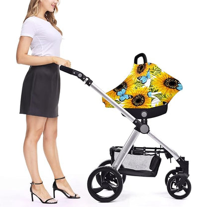 Baby Car Seat Stroller Covers Sunflower and Butterfly Nursing Cover Breastfeeding Scarf Soft Breathable Stretchy Infant Car Canopy Coverage Carseat Cover for Boys and Girls Multi Use